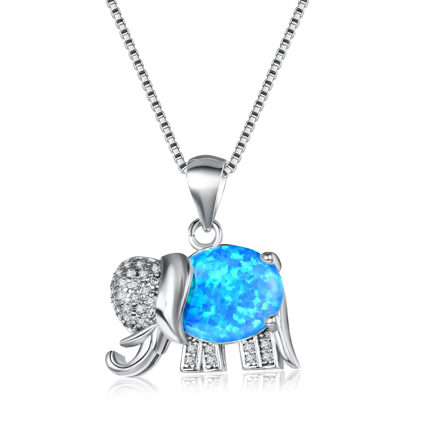 Boho Cute Animal Elephant Pendant Necklace for Women Girl Children Fashion Imitation Blue Opal Zircon Necklace Wedding Jewelry