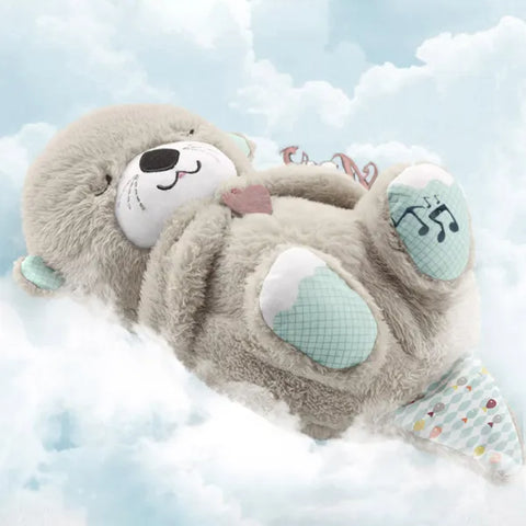 Baby Breathing Bear Baby Soothing Otter Plush Doll Toy Baby Kids Soothing Music Sleeping Companion Sound and Light Doll Toy Gift