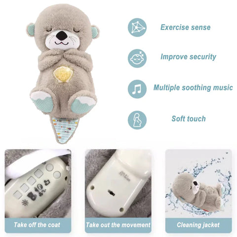 Baby Breathing Bear Baby Soothing Otter Plush Doll Toy Baby Kids Soothing Music Sleeping Companion Sound and Light Doll Toy Gift