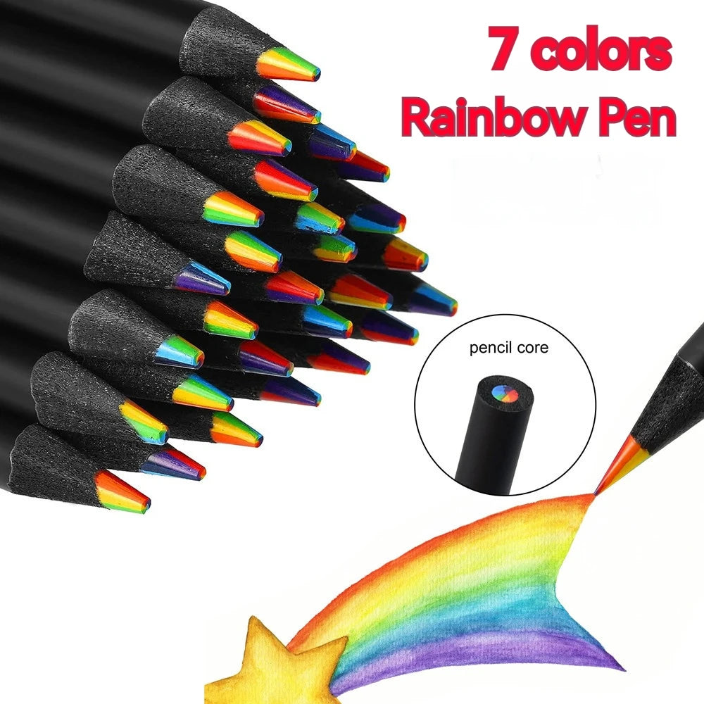 Rainbow Color Pencils for Kids, Concentric Gradient Crayons, Art Painting, Drawing Stationery, 10 Pcs/Set, 7 Colors, Kawaii