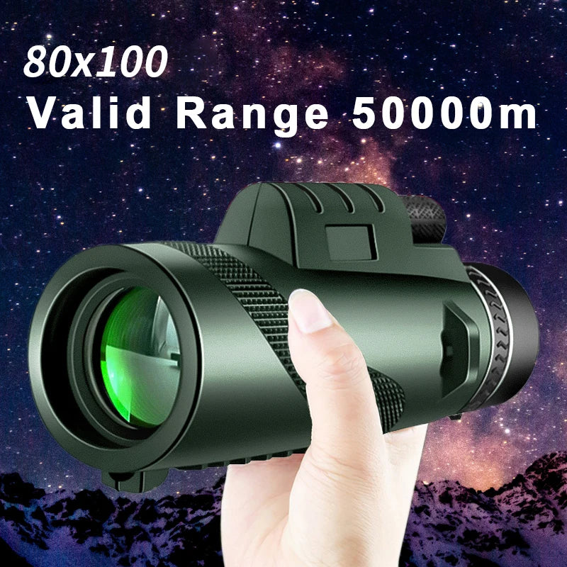 80X100 HD ZOOM Powerful Monocular Telescope Portable Binoculars Long Range Telescope Hunting Camping with Tripod Phone Clip