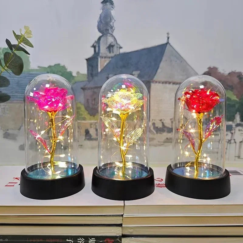 Artificial Rose Flowers Valentines Day Gift for Girlfriend Eternal Rose LED Light Foil Flower Wedding Decor Mother'S Day Gifts