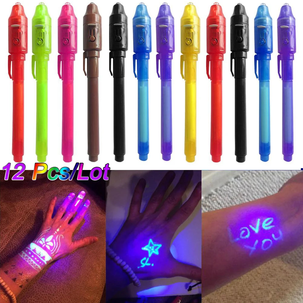 Invisible Ink Pen 12 PCS, Spy Pen with UV Light, Magic Marker for Secret Message