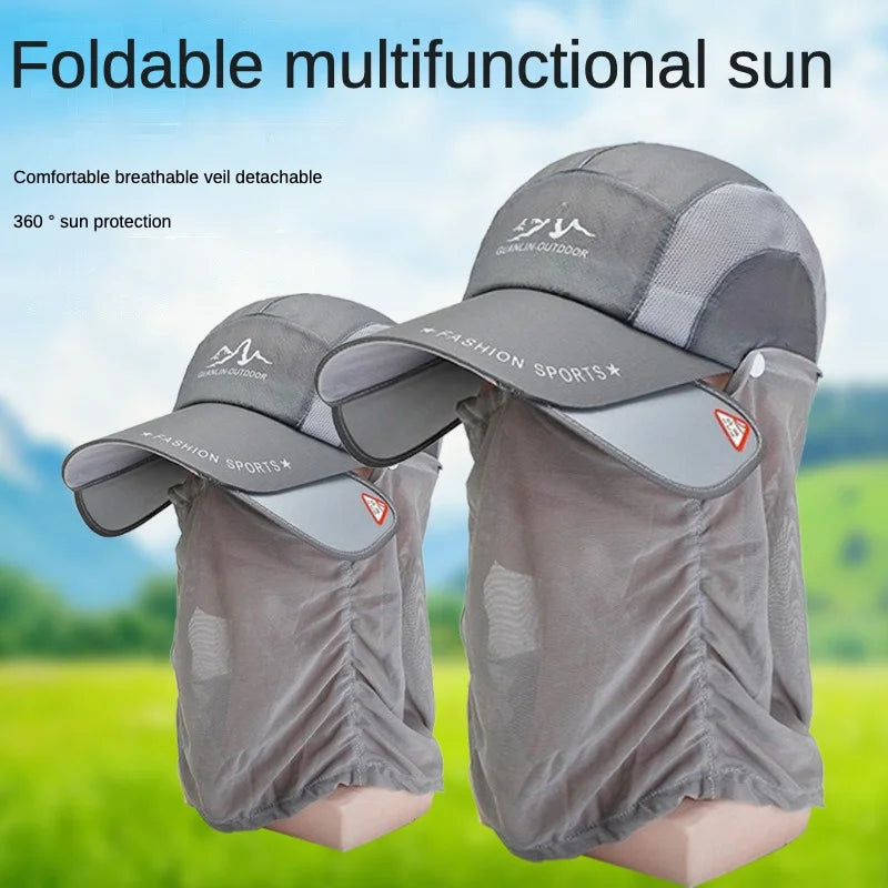 Fishing Sunscreen Hat Men'S Summer Face Mask Sunshade Veil Outdoor Folding Quick-Drying Men'S and Women'S Sun Hats