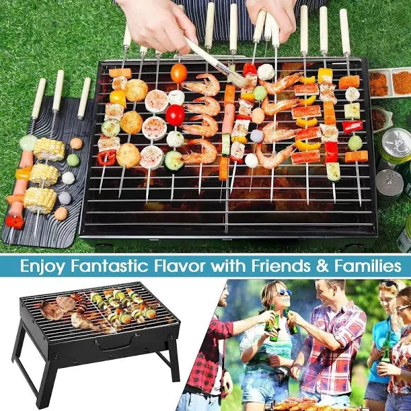 Portable Camping BBQ Grill 3 Hight Adjustable Stainless Steel Folding Charcoal Backpacking Stove with Grill