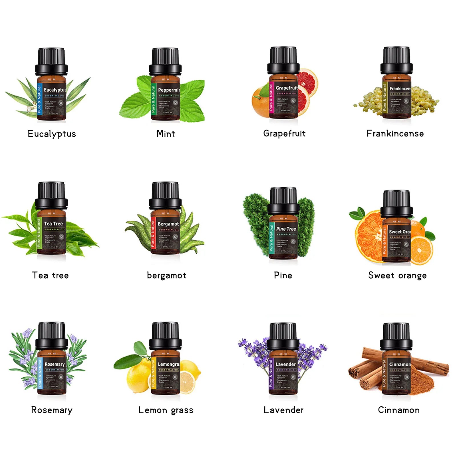 12/20Pcs Aromatherapy Essential Oil Set Natural Plant Essence Tea Tree Lemongrass Lavender Essential Oil for Aromatic Diffusers