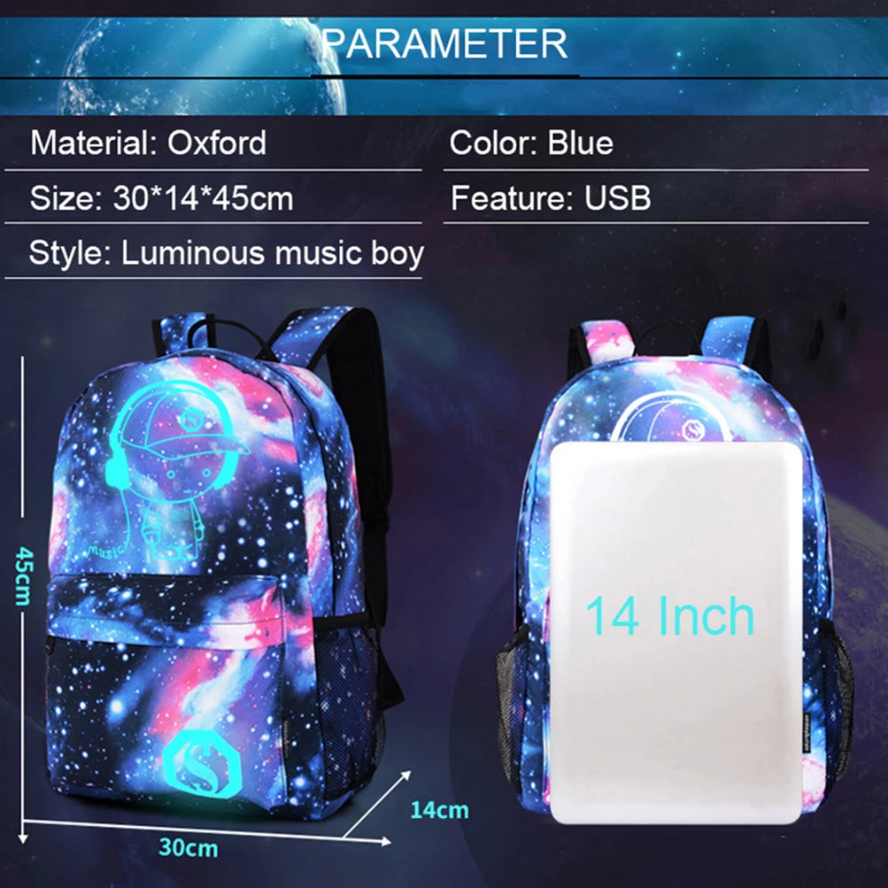 Luminous USB Backpacks for Men/Women Casual Anti-Theft Laptop Computer Backpacks for Boys/Girls Students School Daily Bakcpacks