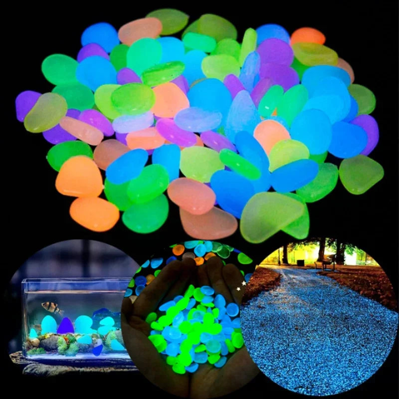 50/100Pcs Glow in the Dark Garden Pebbles for Sidewalk Garden Terrace Lawn Garden Patio Fish Tank Aquarium Decoration Glow Stone