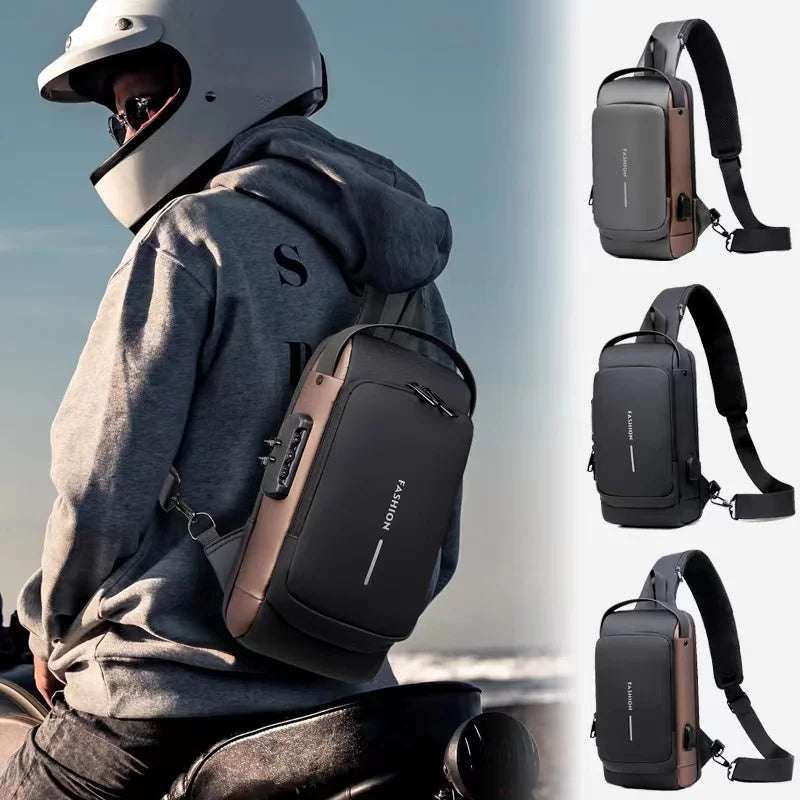 Chest Bag Multifunction Crossbody Sport Running Travel Sling Pack Anti-Theft USB Charge Shoulder Messenger Pack Luxury Brand Men