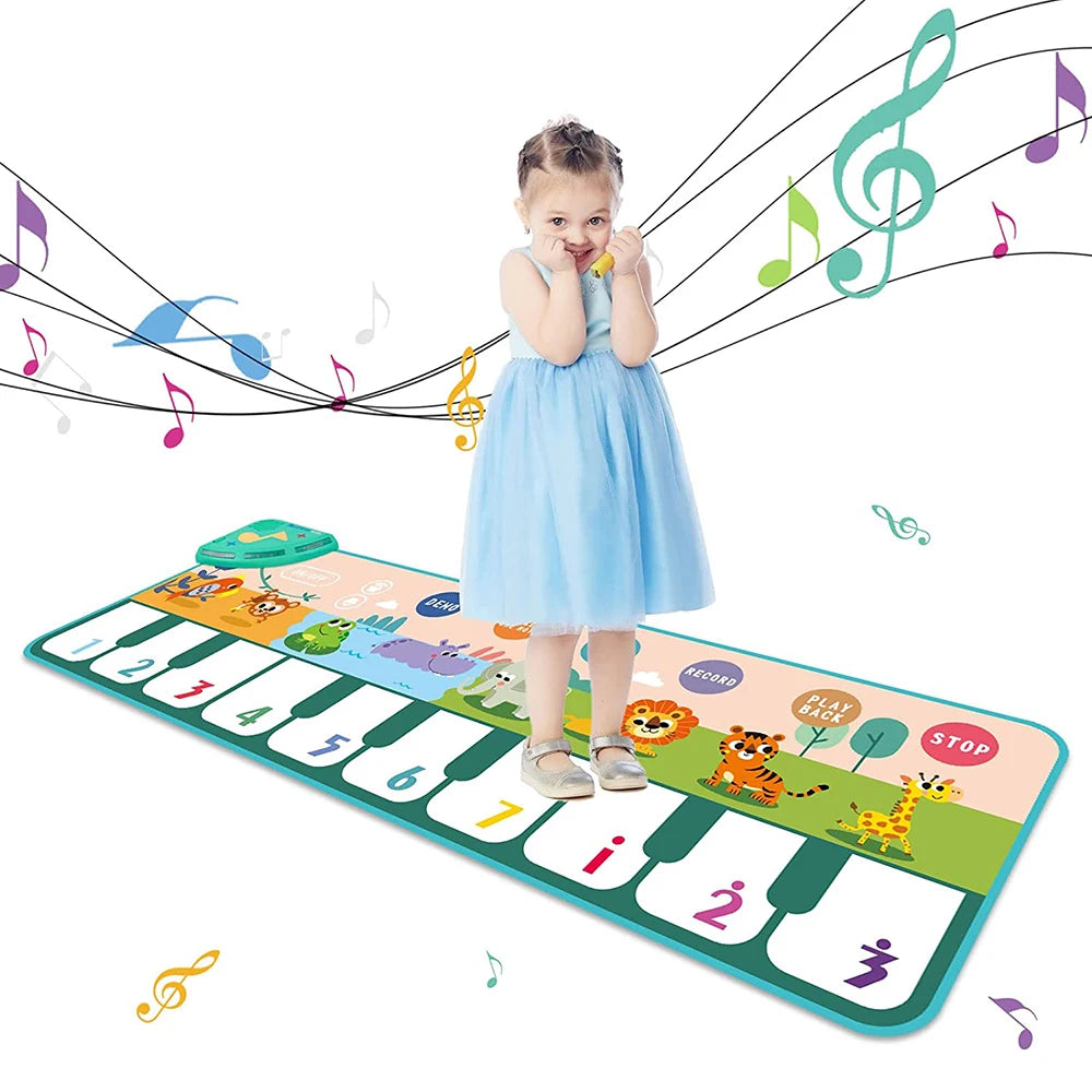 110X36Cm Musical Piano Mat for Kids Toddlers Floor Keyboard Dance Mat with 8 Animal Sounds Baby Mat Educational Toys