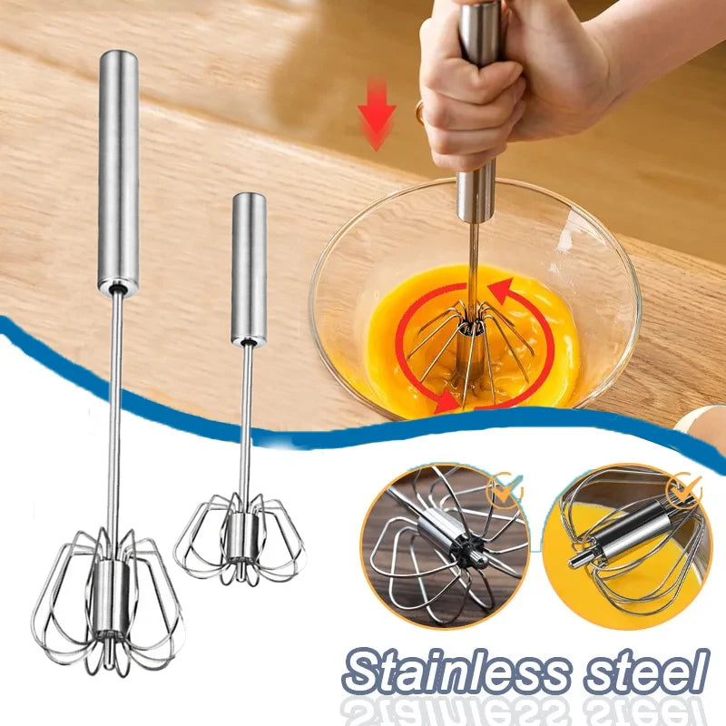 Semi-Automatic Mixer Egg Beater Stainless Steel Whisk Manual Mixer Self-Turning Egg Whisk Kitchen Accessories Egg Tools